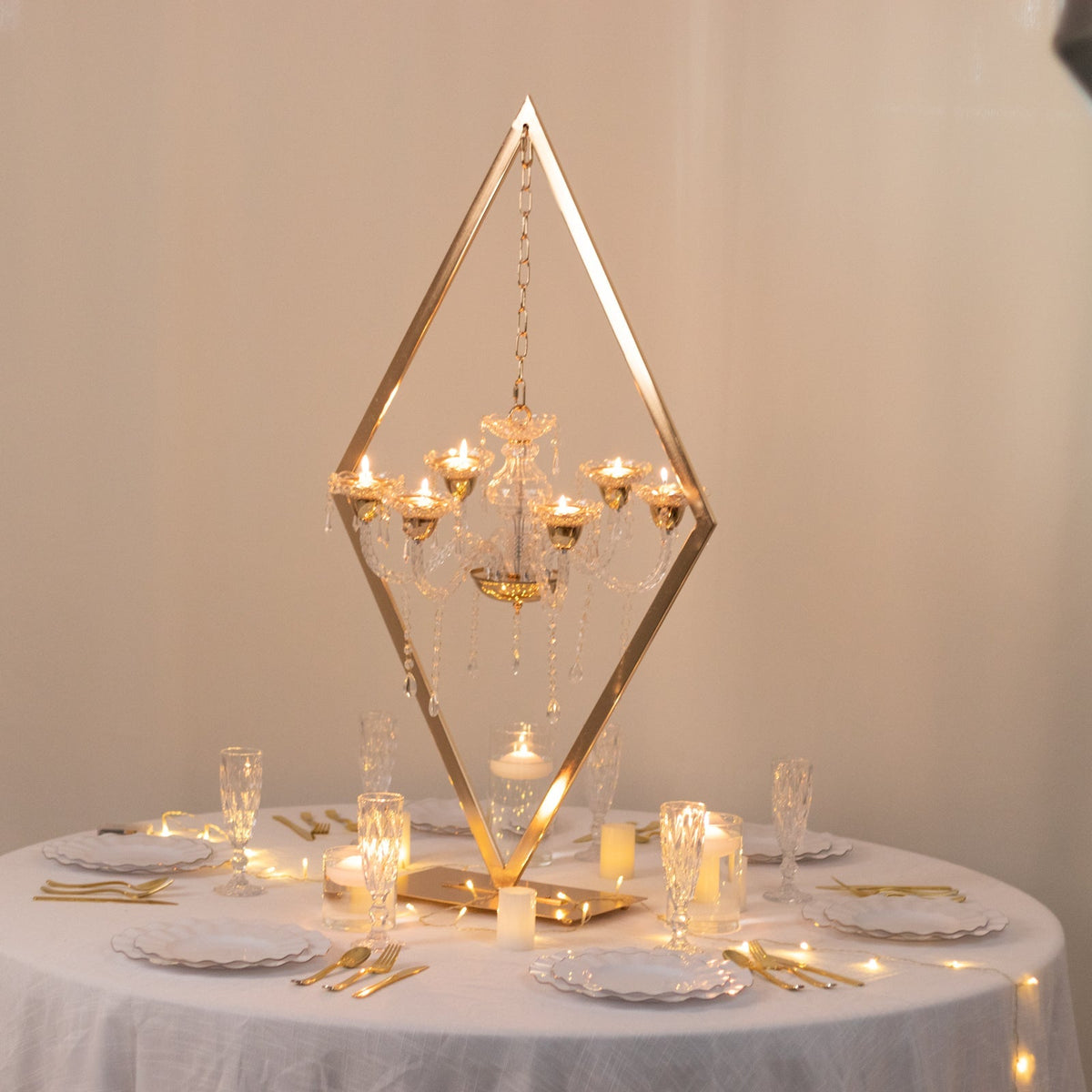 Gold 6-Arm Acrylic Candelabra Centerpiece – 45" Tall Diamond Frame Table Décor with Candle Holders